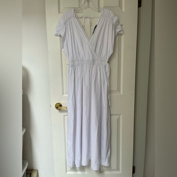 NWT ZARA White Cotton Midi Dress with Tie-Back M - Picture 5 of 15
